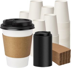100 Pack Disposable Coffee Cups with Lids and Sleeves, Coffee Paper Cups with Lids, To Go Beverage Drinking Cup for Coffee, Tea
