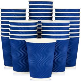 60 Pack 12 oz Paper Coffee Cups, Blue Disposable Beverage Cups with Insulated Ripple Wall for Coffee, Tea, and Hot Chocolate