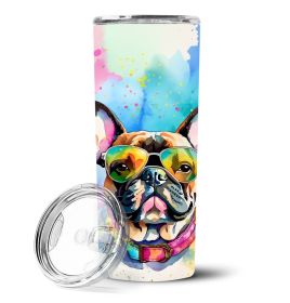 French Bulldog Hippie Dawg Stainless Steel Skinny Tumbler Vacuum Double Walled Reusable Insulated Tumbler Travel Cup for Coffee Cocktails Gift wi