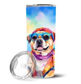 Pug Hippie Dawg Stainless Steel Skinny Tumbler Vacuum Double Walled Reusable Insulated Tumbler Travel Cup for Coffee Cocktails Gift with Lid, 20