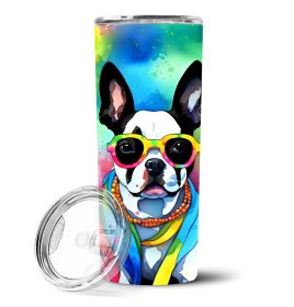 Boston Terrier Hippie Dawg Stainless Steel Skinny Tumbler Vacuum Double Walled Reusable Insulated Tumbler Travel Cup for Coffee Cocktails Gift wi