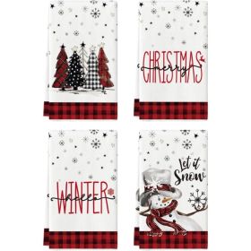 Red Black Snowman Christmas Kitchen Towels Set Of 4 18x26 Inch (Option: Multicolor)